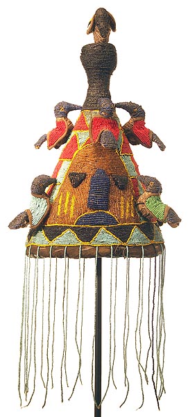 African Yoruba Beaded Multi Colored Bird Crown